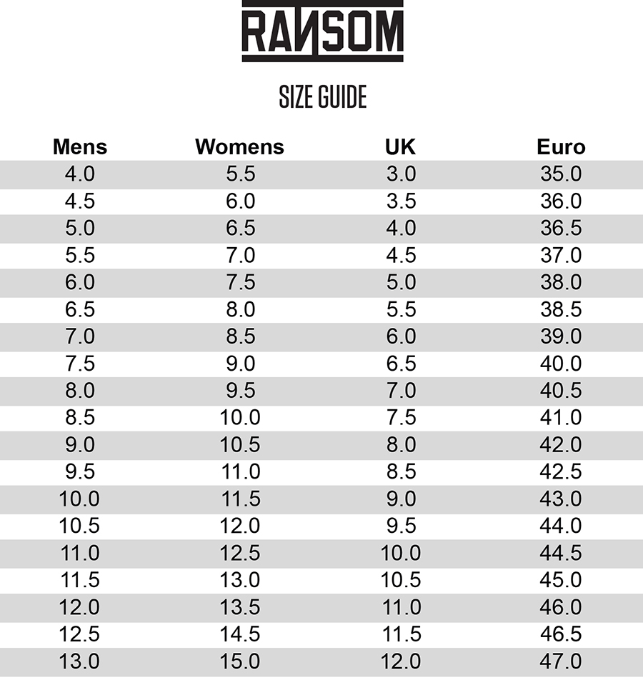 Ransom Size Chart